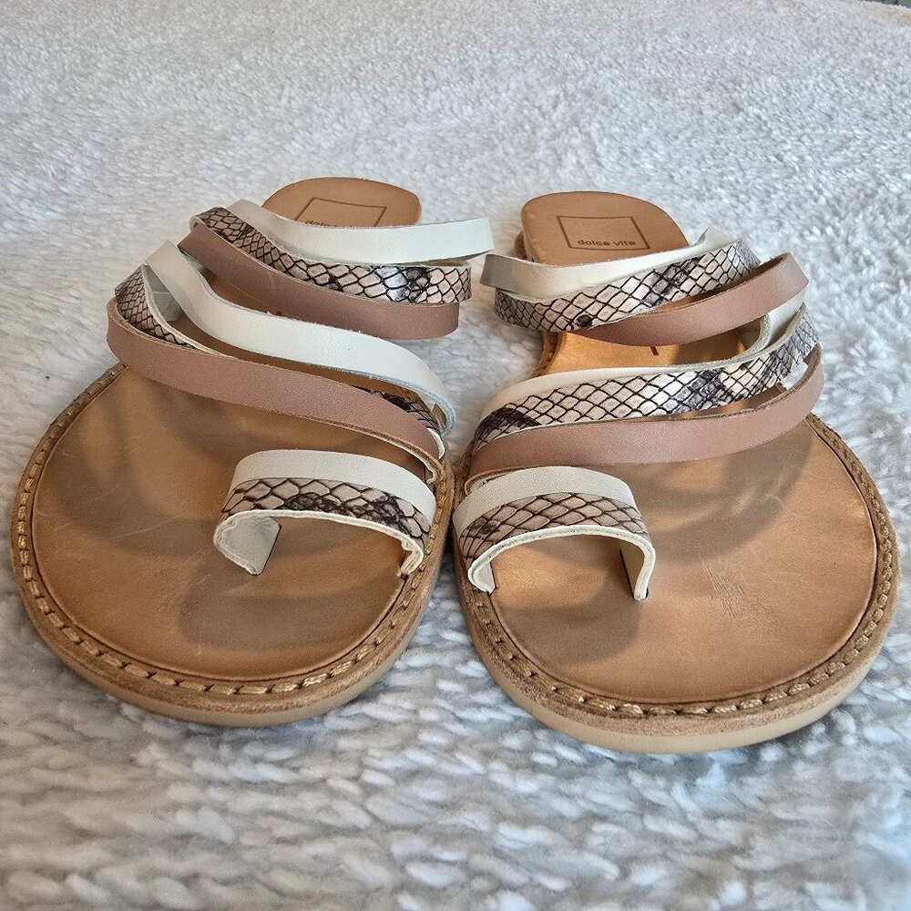 Dolce Vita Nelly Flat Sandals Beige White Neutrals Size 8 - Picture 4 of 16
